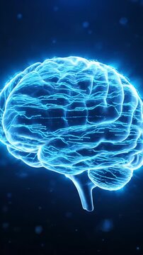 Luminous Blue Brain Animation With Neural Network Connections Glowing Brightly