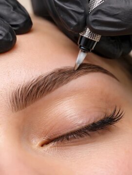 Eyebrow microblading close up artist tool shaping brow beauty salon skincare treatment detail result