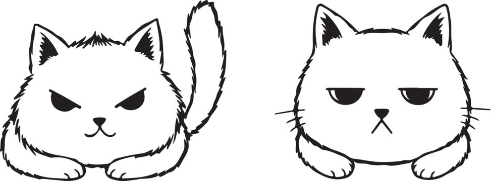 Cute grumpy cat expressions set with angry and bored face vector illustration