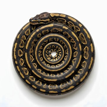 Ball Python Coiled in Perfect Spiral Shape Isolated on White Background Top View