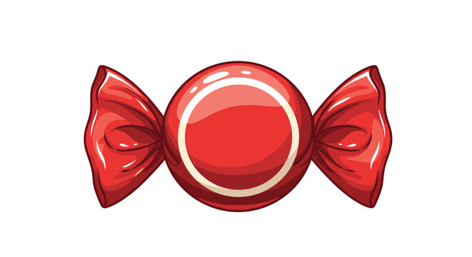 Single round candy piece wrapped in a shiny red plastic wrapper with a white circle design in the center for a sweet treat.