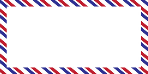 Fototapeta premium Airmail envelope frame. Commercial envelope. International vintage letter border. Retro air mail postcard with blue and red stripes. Blank correspondence paper template.eps,10