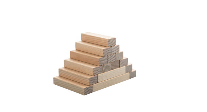 A stack of wooden blocks in a pyramid shape