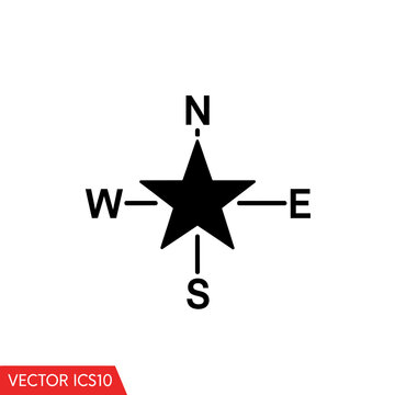 Black compass star navigation symbol.