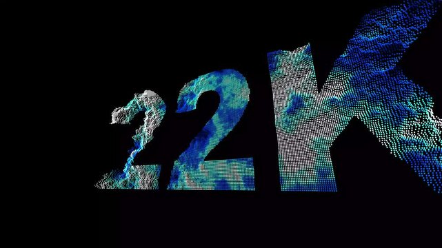 21K to 22K Text Animation with Particle Effects on Black Background with Explosive Motion glowing particles
