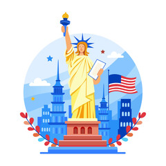 Fototapeta premium A flat style illustration depicting the liberty statue