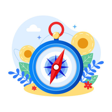 A flat style illustration depicting compass