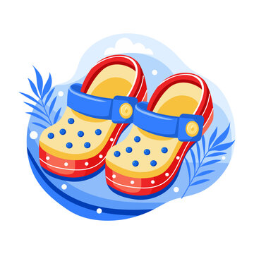 A flat style illustration showing crocs shoes