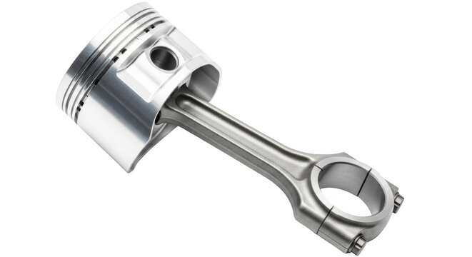 A shiny metal piston and connecting rod