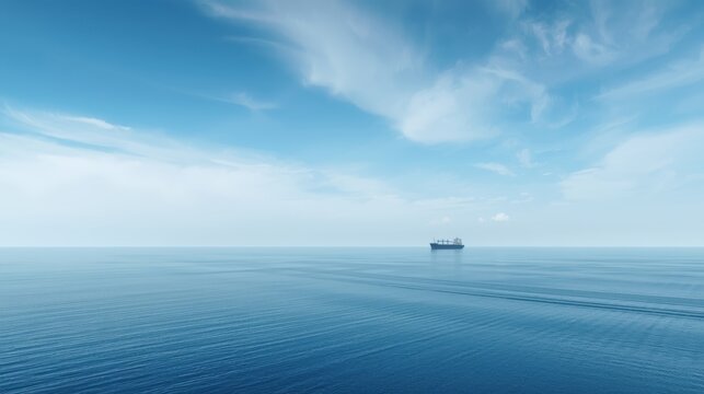 Calm ocean, blue sea, serene landscape, cargo ship at distance