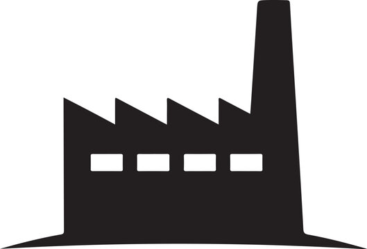 Industrial Factory Building with Smokestack Silhouette Icon Graphic