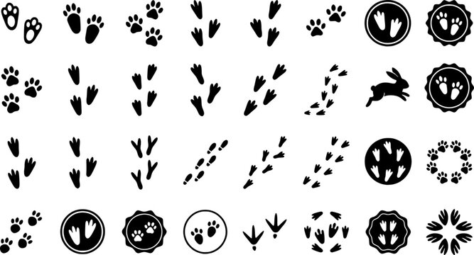 Minimalist Bunny Tracks. Single stroke bunny track collection. Filled icon set of Single stroke bunny track
