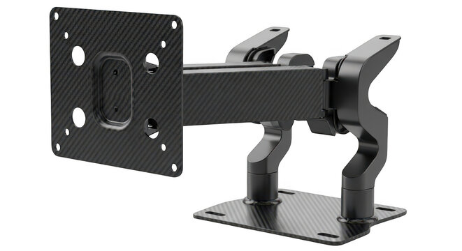 A black monitor mount with adjustable arm