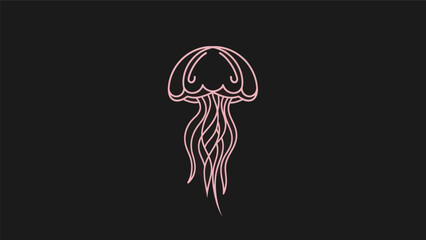 Neon jellyfish silhouette on black background © Stok