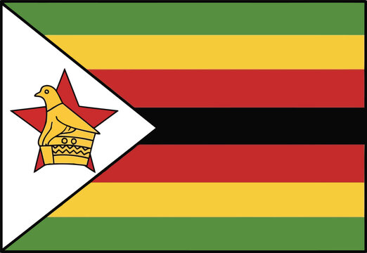 Official National Flag of Zimbabwe with Bird Emblem Isolated on White Background for Patriotic Designs