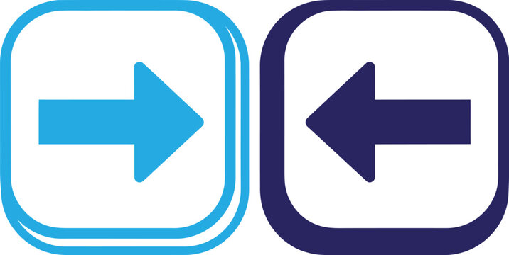 Directional arrows in rounded rectangles right and left navigation symbols