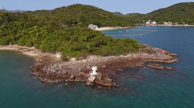 Aerial view of Lighthouse at Hebe Haven and Pak Sha Wan, Sai Kung Peninsula, Hong Kong