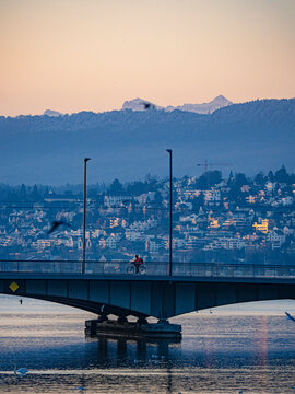 Sunrise view of the cityscape in Zurich, Switzerland.
