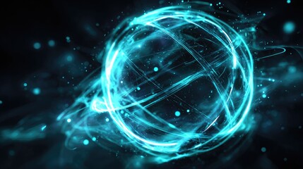 Obraz premium Abstract glowing sphere with light trails against dark backdrop