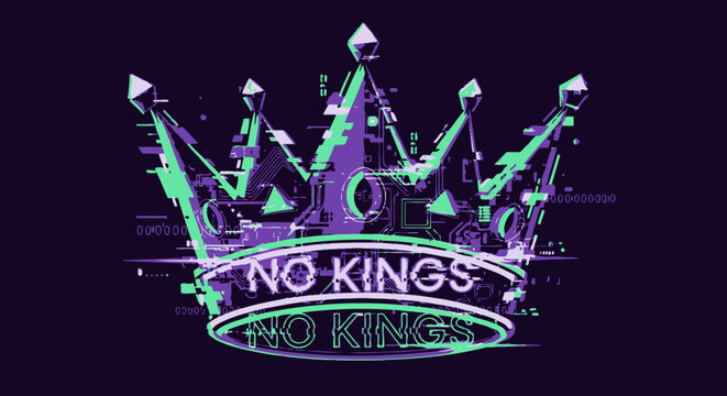 Glowing neon crown with text.