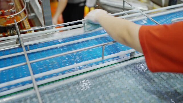 Machine Maintenance in Industry: A worker meticulously cleans machinery, demonstrating diligence and precision in industrial maintenance.