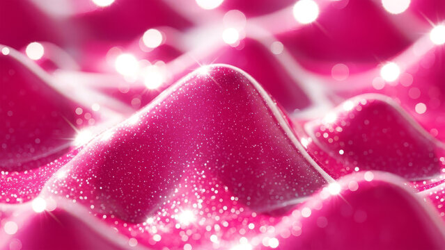 A close-up view of pink glittery mounds with sparkling light reflections on their surfaces.