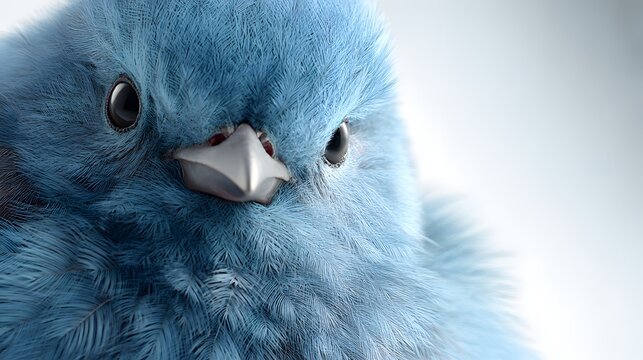 青い小鳥の顔の超クローズアップ、繊細な羽毛とやさしい質感の動物素材