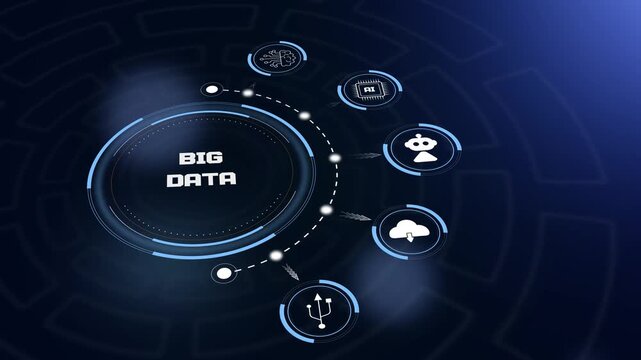 Big data hud animation with futuristic digital interface and server icons to represent large scale information storage systems