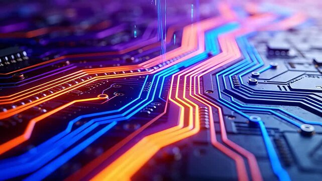Circuit board with glowing lines