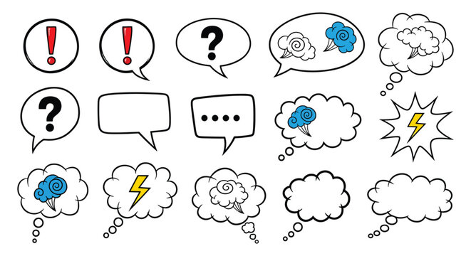 Speech Bubble and Thought Cloud Comic Icon Set Vector Collection