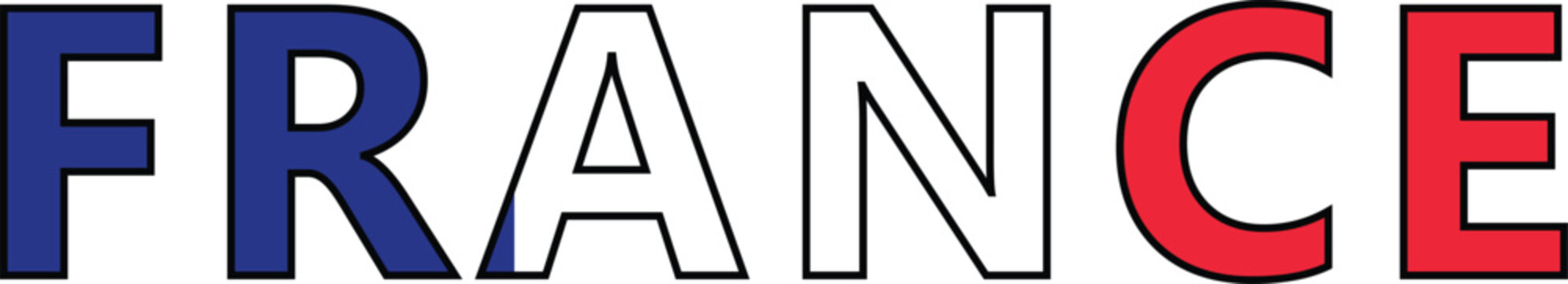 France word with flag design. France flag sign. France flag Typography with flag. flat style.