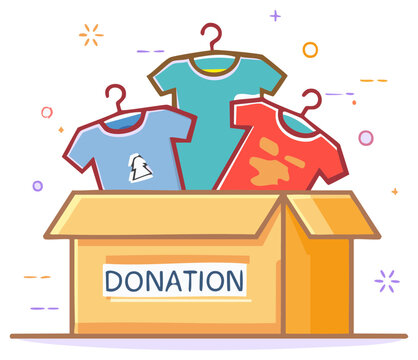 Donate Clothing Box with Colorful T-shirts and Decorative Elements