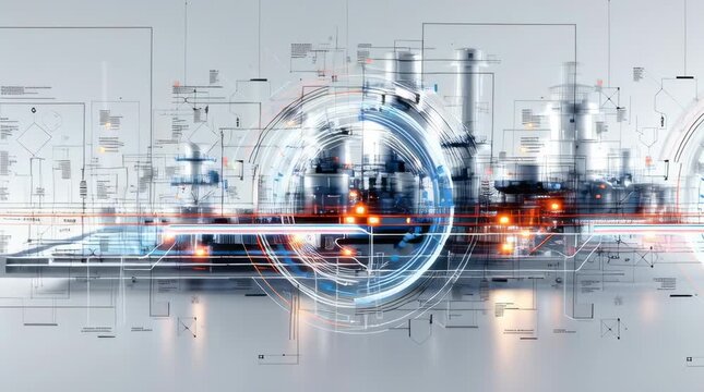 A clean, white-background industrial illustration in the style of engineering blueprints, without any physical machinery or letters. Create an abstract visualization of a structured maintenance framew