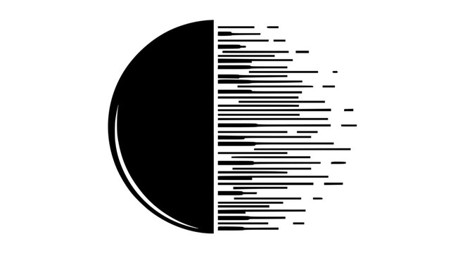 Minimalist geometric circle logo vector, abstract black sphere with speed lines, modern tech motion symbol isolated PNG with Transparent Background