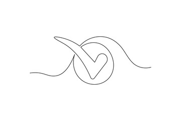 Fototapeta premium Shield with check mark continuous one line drawing on white background 