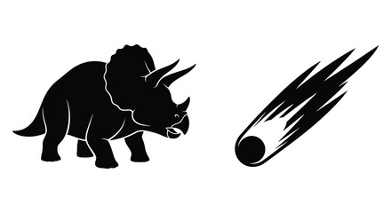 A triceratops dinosaur faces an approaching comet dramatic silhouette high quality © MdShifulIslam