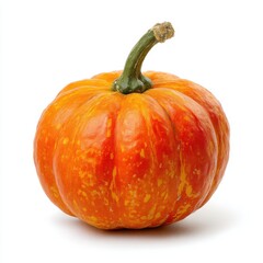Obraz premium Orange Pumpkin with Green Stem on White Background