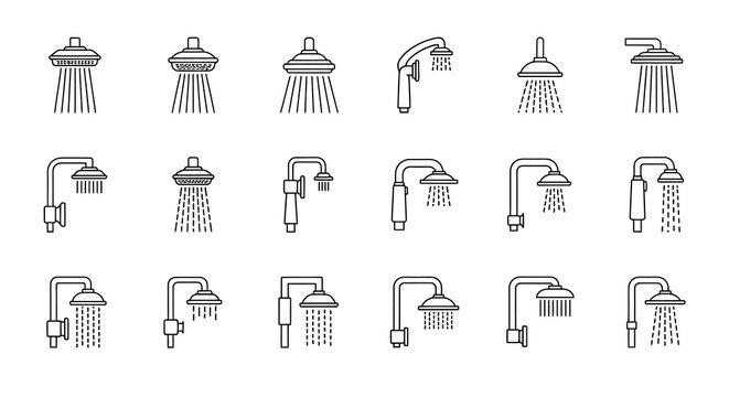 Collection of showerhead icons in various styles and designs