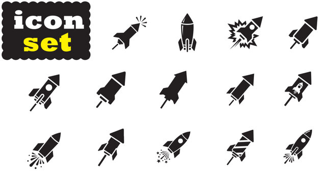 Firework Rocket Sign Silhouette Set, Celebration Vector Illustration