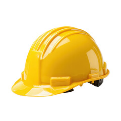 Fototapeta premium Bright Yellow Safety Helmet Isolated on Black Background with Reflective Stripe hardhat construction, Png Isolated On White, Transparent Background