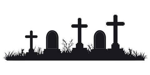 Silhouette of gravestones and crosses in a graveyard scene © Rubel