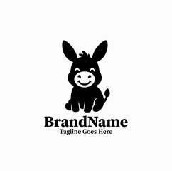 Fototapeta premium Cute Donkey Mascot Silhouette Happy Cartoon Animal Kids Logo