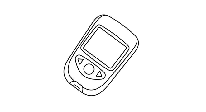 Minimalist line drawing of a blood sugar meter used for diabetes monitoring on a white background