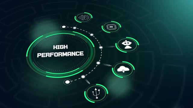 Modern high performance hud animation featuring abstract technology circles to visualize powerful computing and hardware logic