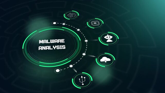 Malware analysis hud animation featuring futuristic digital interface with bug icons to showcase software security testing