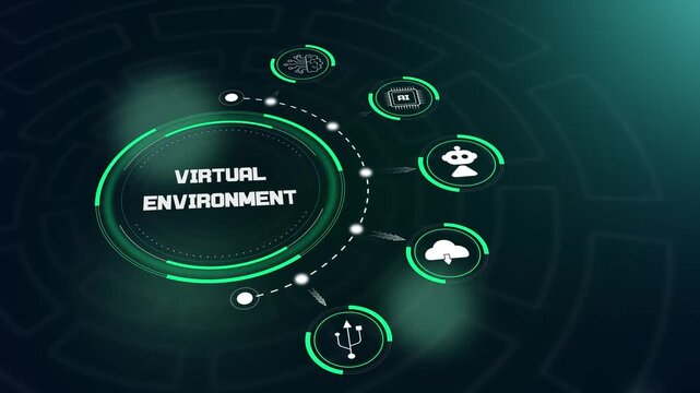 Virtual environment hud animation with futuristic digital interface and globe icons to showcase simulation technology ads