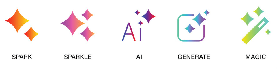 Art & Illustration Collection of colorful sparkle and ai generate magic icons on white background © WASIF-MEHMOOD