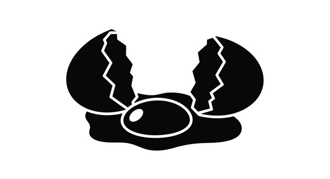 A broken eggshell with a yolk depicted in a simple black and white style