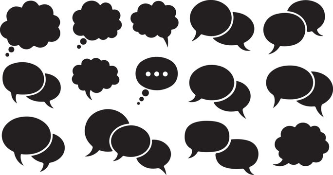 Black speech bubbles on white background for communication concepts