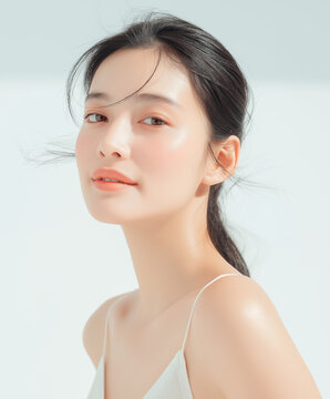 美容, 女性, スキンケア, 化粧品, ビューティー, 若い女性, 美肌, 日本人, アジア人, フェイシャル, メイク, 美容液, 保湿, クリーム, エイジングケア, 美容医療, エステ, 美容クリニック, 肌ケア, ナチュラルメイク, 透明感, ツヤ肌, モデル, 笑顔, ポートレート, クローズアップ, リラックス, 癒し, 健康的, 美白, コラーゲン, ヒアルロン酸, アンチエイジング